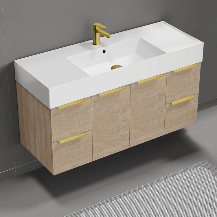 Bathroom Vanity Floating Bathroom Vanity, Modern, 48 Inch, Gold Handles Nameeks DERIN1008